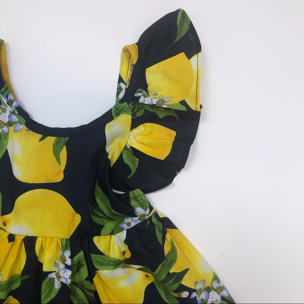 Toddler Girls Lemon Print Flutter Sleeve Dress - Picture 3 of 6